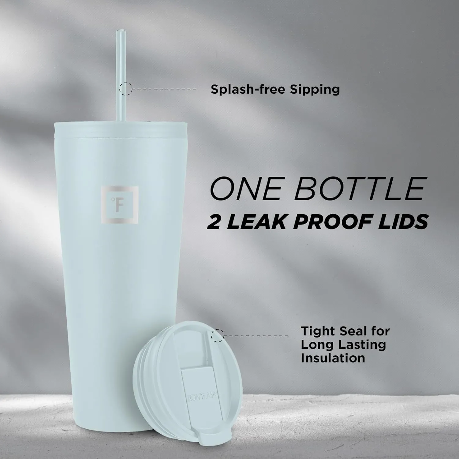 IRON °FLASK Classic Tumbler - 2 Lids, Vacuum Insulated Stainless Steel Water Bottle, Double Walled, Drinking cup, Thermos Travel Mug (Morning Mist, 32 oz Solid Lid)
