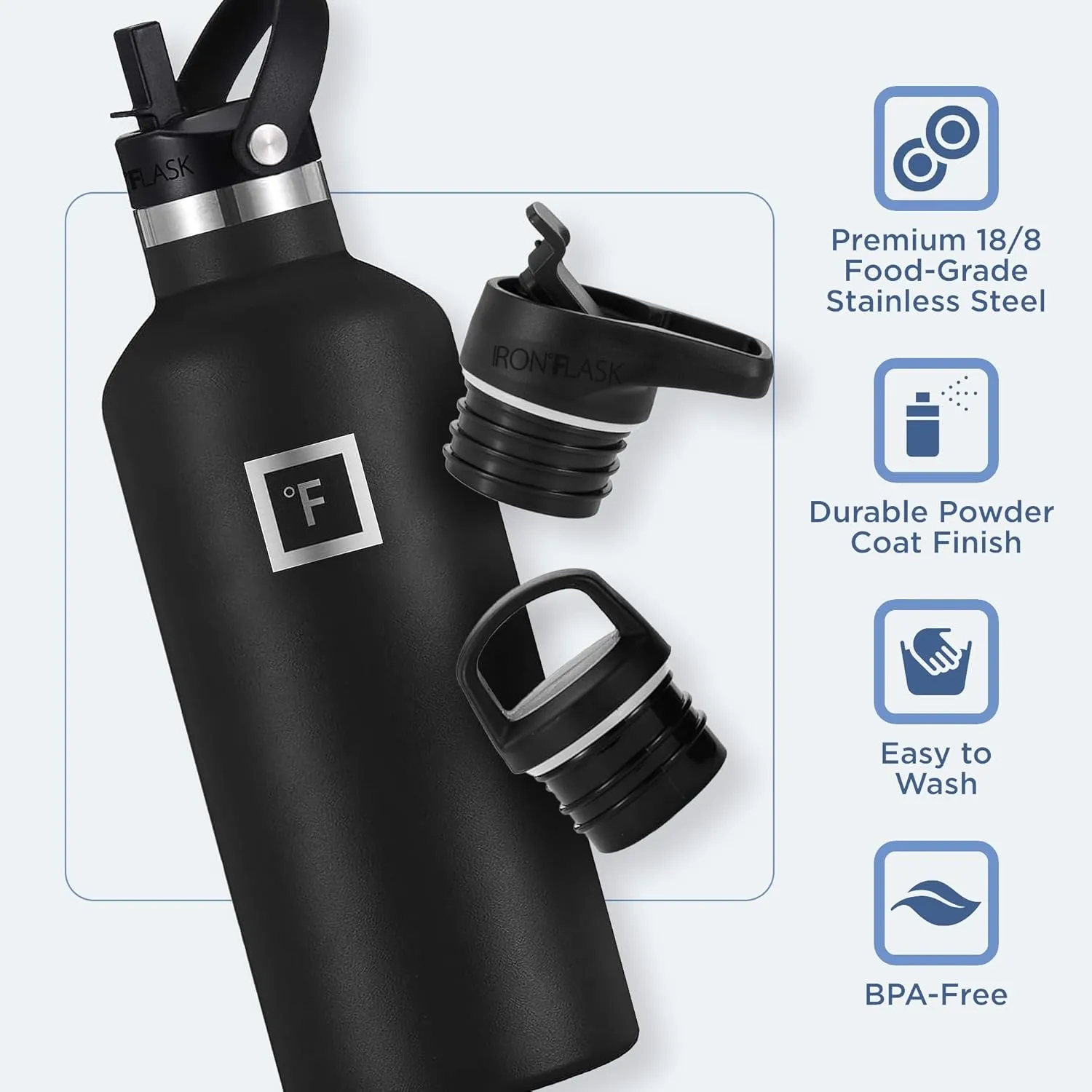 IRON °FLASK Sports Water Bottle - 32 Oz, 3 Lids (Straw Lid), Leak Proof, Vacuum Insulated Stainless Steel, Hot Cold, Double Walled, Thermo Mug, Standard Metal Canteen - Rose Gold