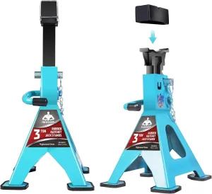 Jack Stands, 3 Ton (6000 LBs) Adjustable Ratchet Car Lifting Jack Stand with Dual Secure Pins, Insulated Rubber Saddle & Foot Pads for Electric Vehicles, Automotive Mortorcycles, 2 Pack
