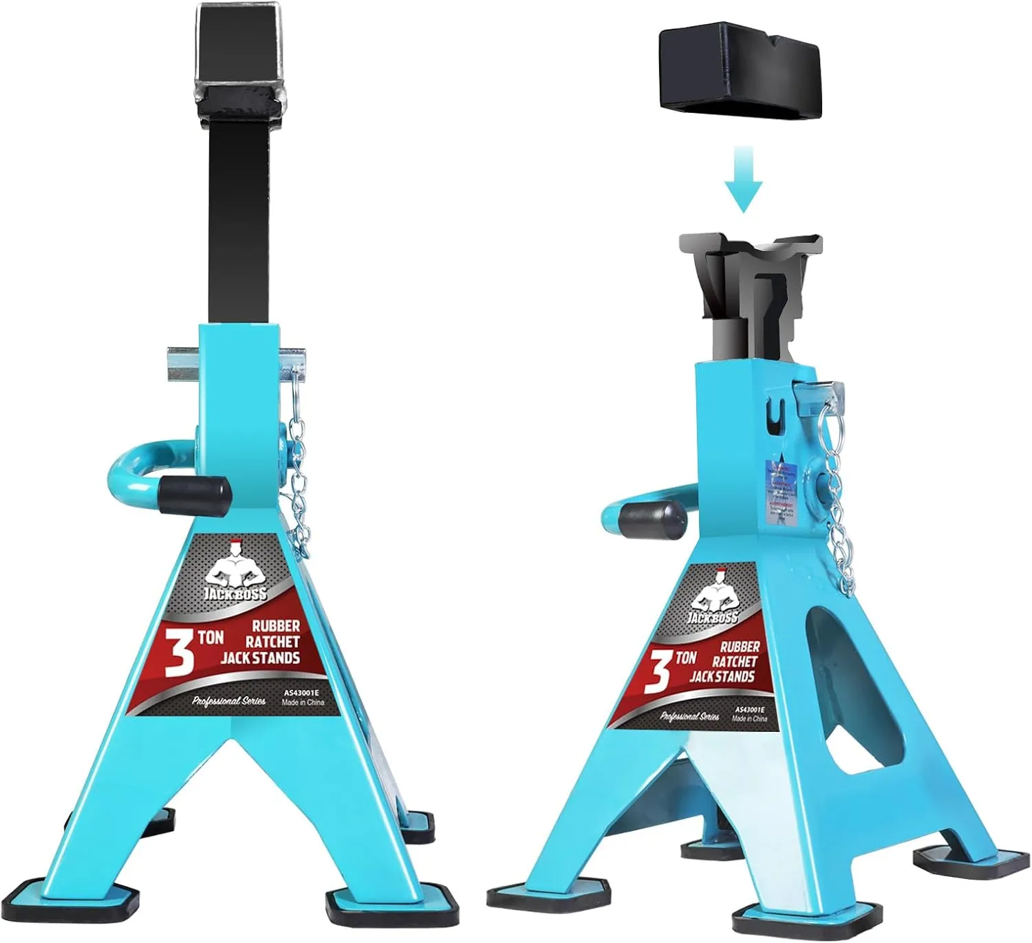 Jack Stands, 3 Ton (6000 LBs) Adjustable Ratchet Car Lifting Jack Stand with Dual Secure Pins, Insulated Rubber Saddle & Foot Pads for Electric Vehicles, Automotive Mortorcycles, 2 Pack