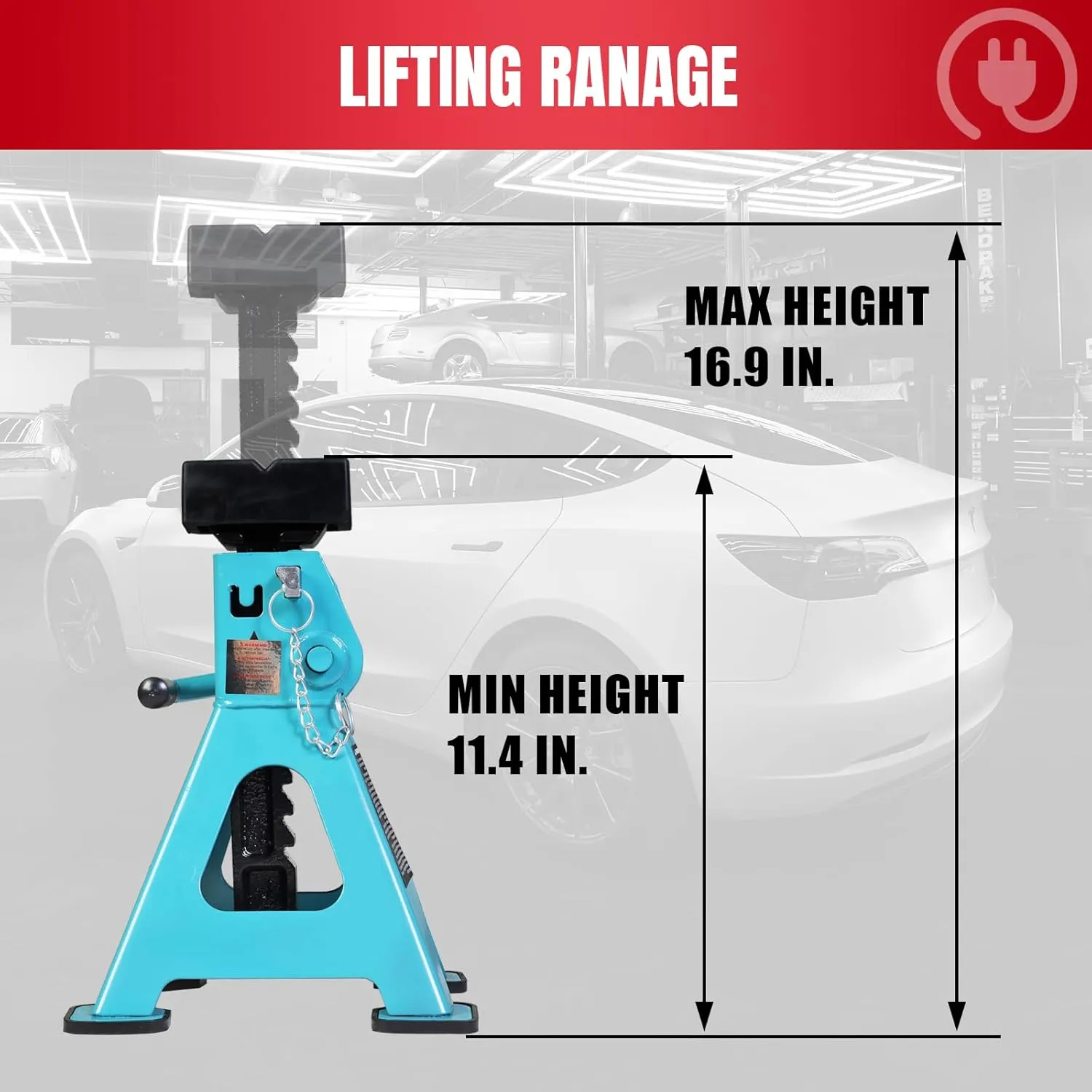 Jack Stands, 3 Ton (6000 LBs) Adjustable Ratchet Car Lifting Jack Stand with Dual Secure Pins, Insulated Rubber Saddle & Foot Pads for Electric Vehicles, Automotive Mortorcycles, 2 Pack