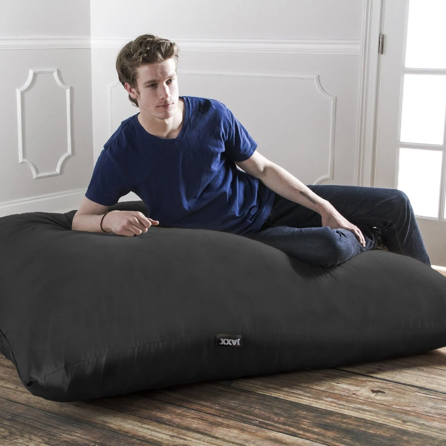 Jaxx Pillow Saxx 5.5-Foot - Huge Bean Bag Floor Pillow and Lounger, Black
