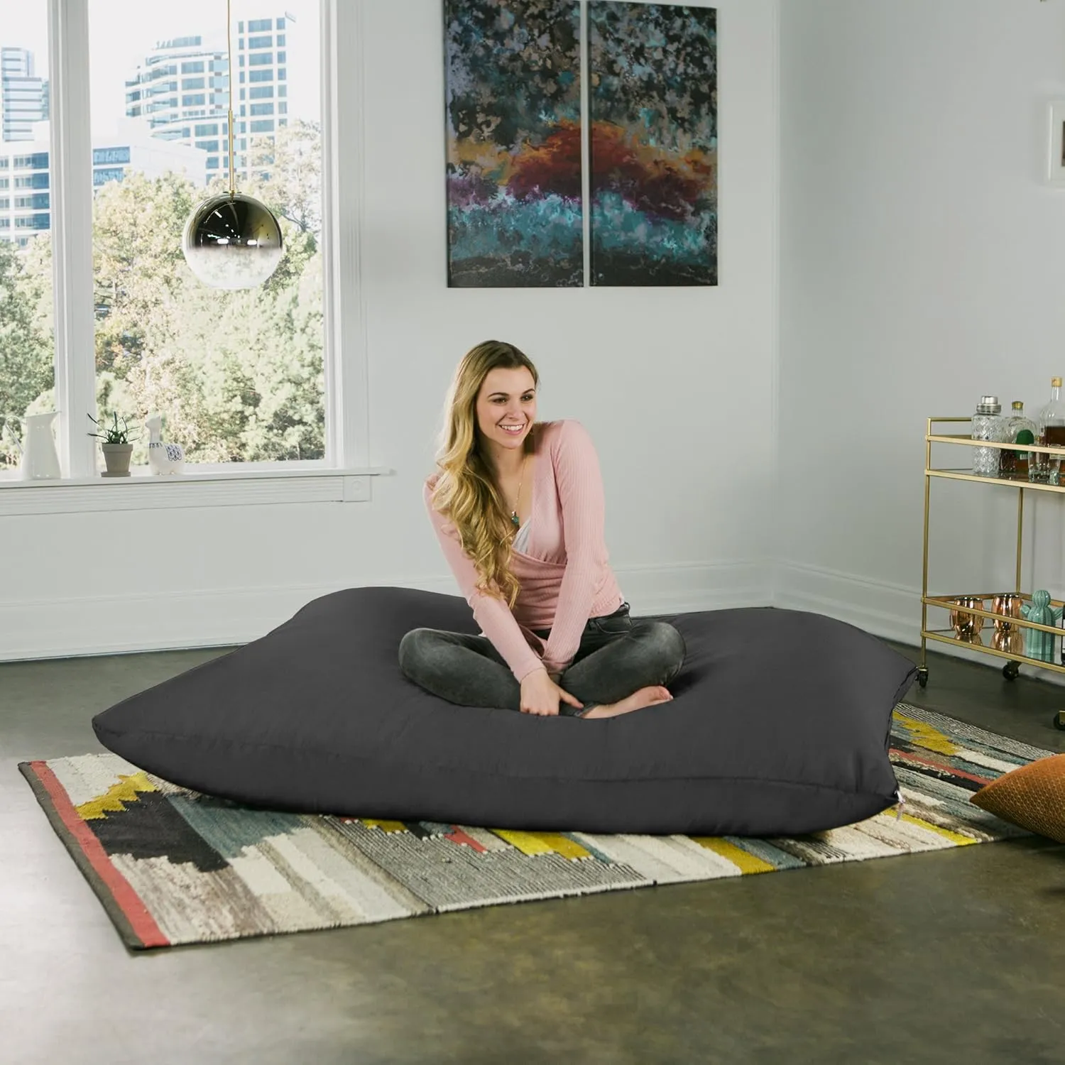Jaxx Pillow Saxx 5.5-Foot - Huge Bean Bag Floor Pillow and Lounger, Black