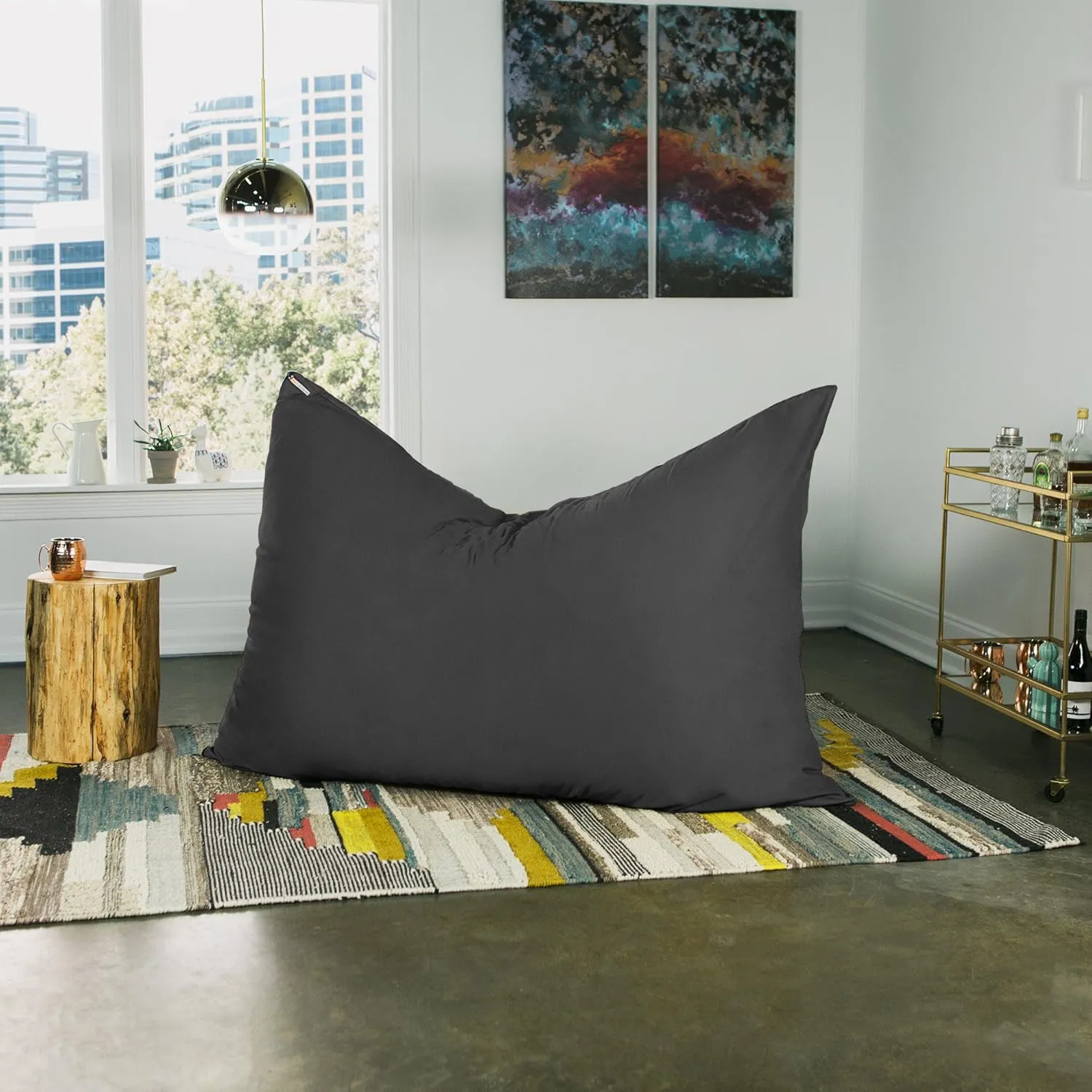 Jaxx Pillow Saxx 5.5-Foot - Huge Bean Bag Floor Pillow and Lounger, Black