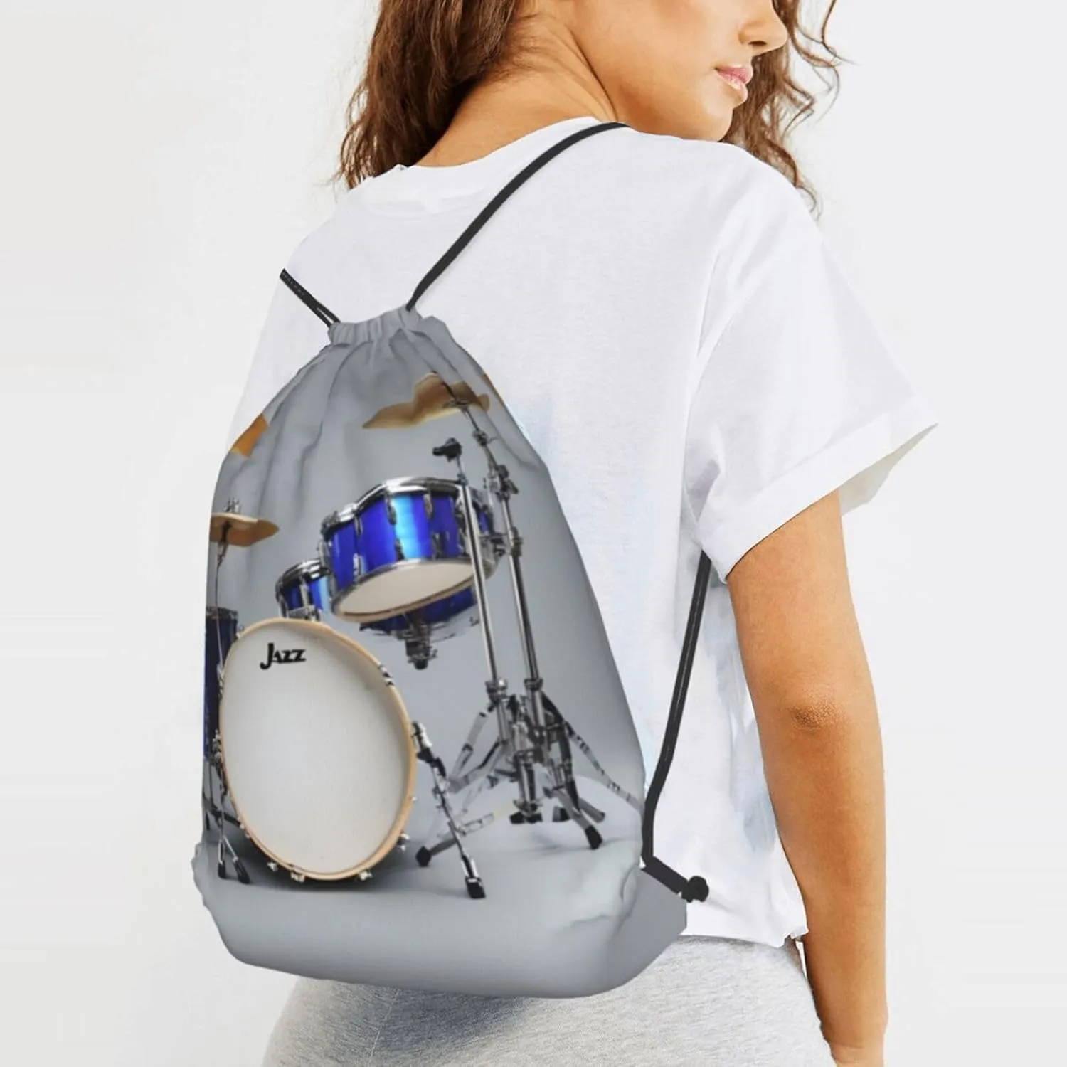 Jazz Drum Drawstring Backpack String Cinch Bag Polyester Sackpack For Fitness Training Workout
