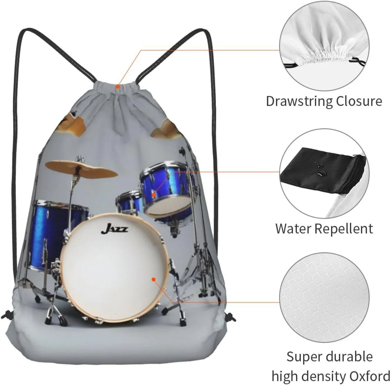 Jazz Drum Drawstring Backpack String Cinch Bag Polyester Sackpack For Fitness Training Workout