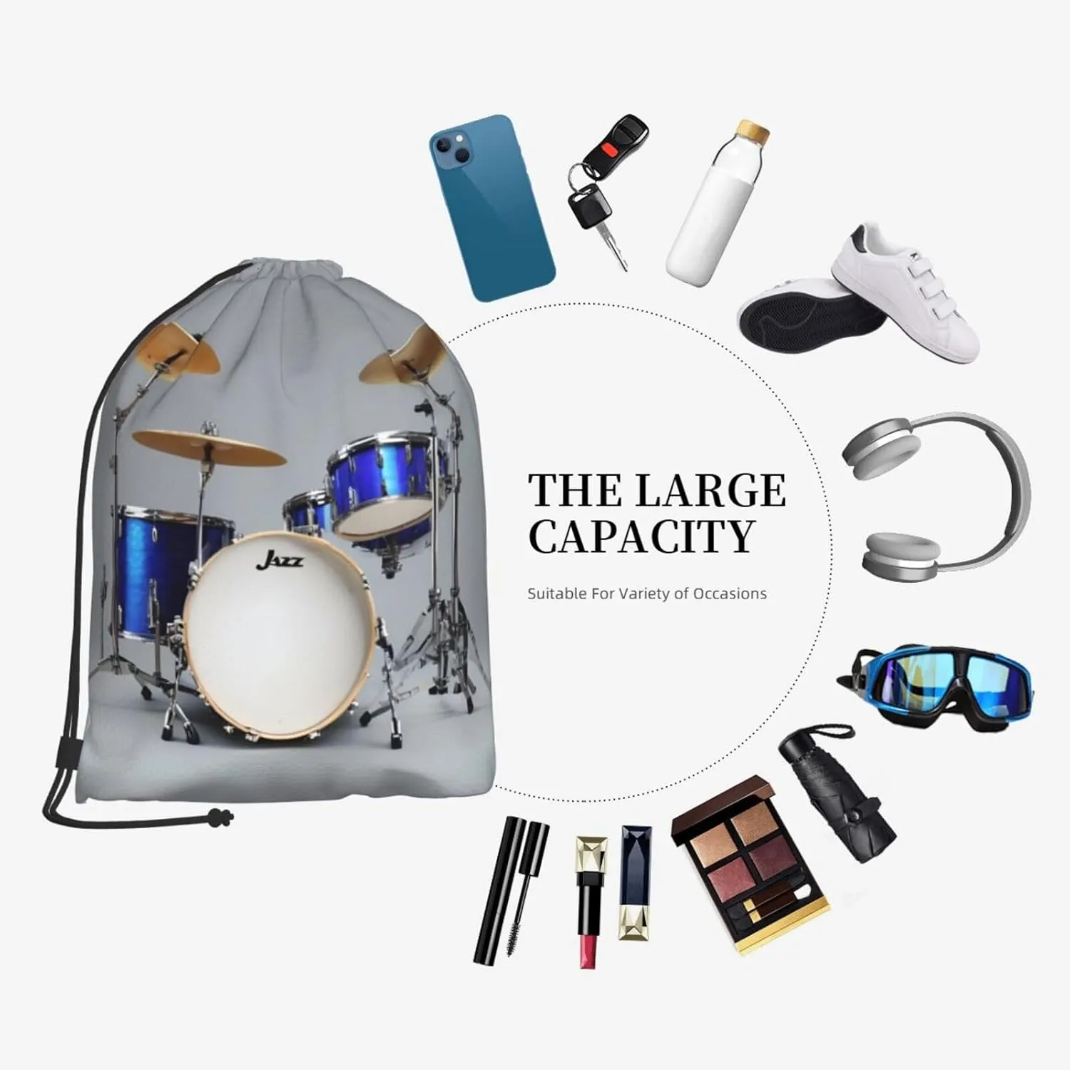 Jazz Drum Drawstring Backpack String Cinch Bag Polyester Sackpack For Fitness Training Workout