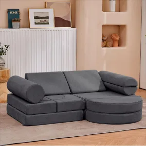 jela Kids Couch 14PCS Luxury, Floor Sofa Modular Furniture for Adults, Playhouse Play Set for Toddlers Babies, Modular Foam Play Couch, Modular Sofa (Charcoal, 57"x28"x18")