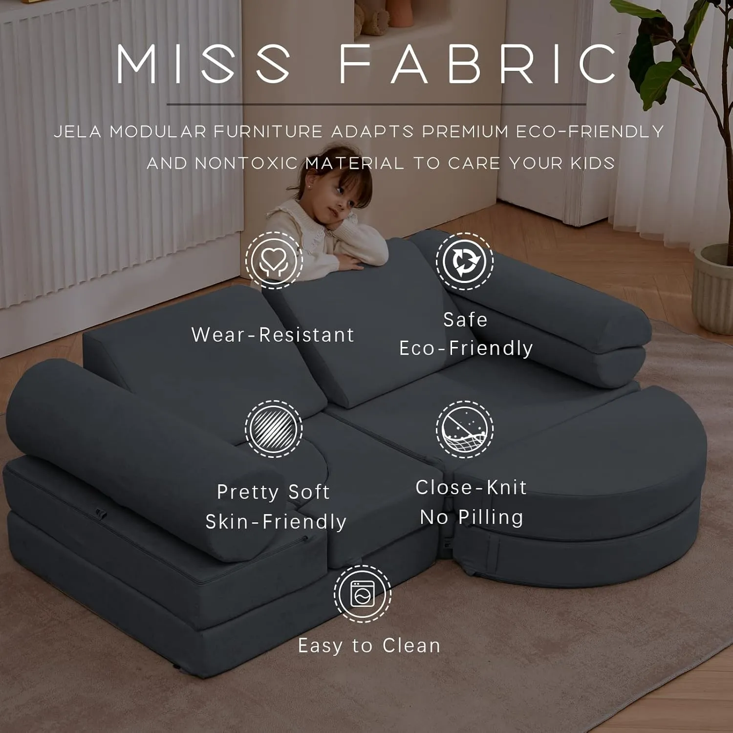 jela Kids Couch 14PCS Luxury, Floor Sofa Modular Furniture for Adults, Playhouse Play Set for Toddlers Babies, Modular Foam Play Couch, Modular Sofa (Charcoal, 57"x28"x18")