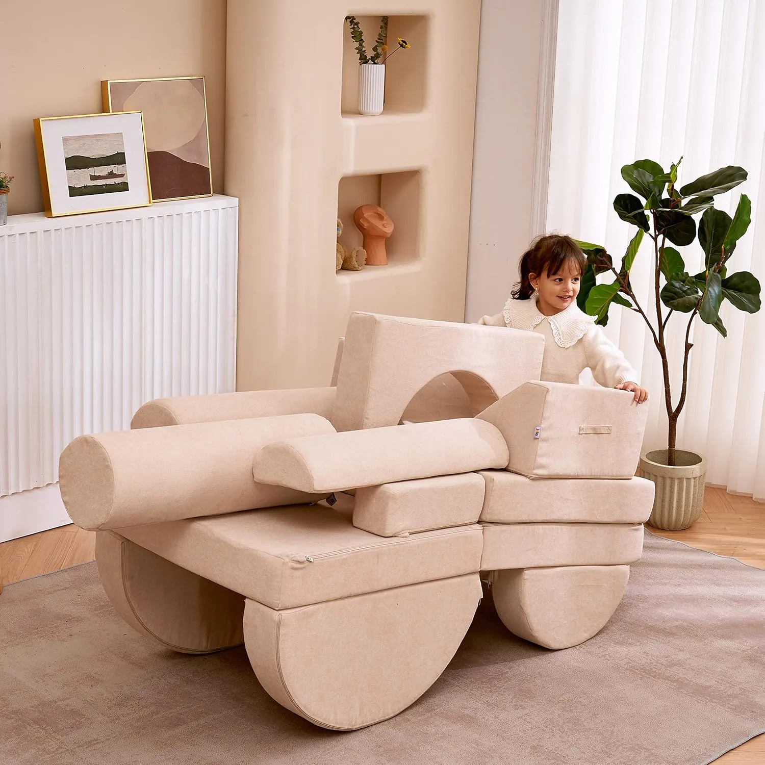 jela Kids Couch 14PCS Luxury, Floor Sofa Modular Furniture for Adults, Playhouse Play Set for Toddlers Babies, Modular Foam Play Couch, Modular Sofa (Charcoal, 57"x28"x18")