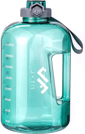 JFIT BPA Free Reusable Sports Water Bottle w/Time Markers, Leakproof Flip-Top Lid & Carry Strap – Durable PETG, 2.28" Wide-Mouth for Ice – Eco-Friendly, Odor-Free & Easy to Clean