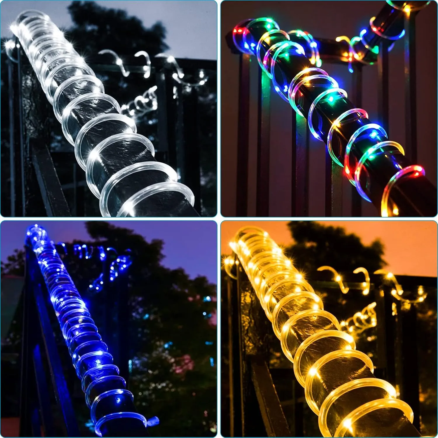 JIMACRO Outdoor Solar LED Rope Lights, IP65 Waterproof Rope Lights 22m/72.2ft 200LEDs Solar Decoration Lights with 8 Lighting Modes, Rope Fairy Light for Garden Tree Party Christmas Decoration