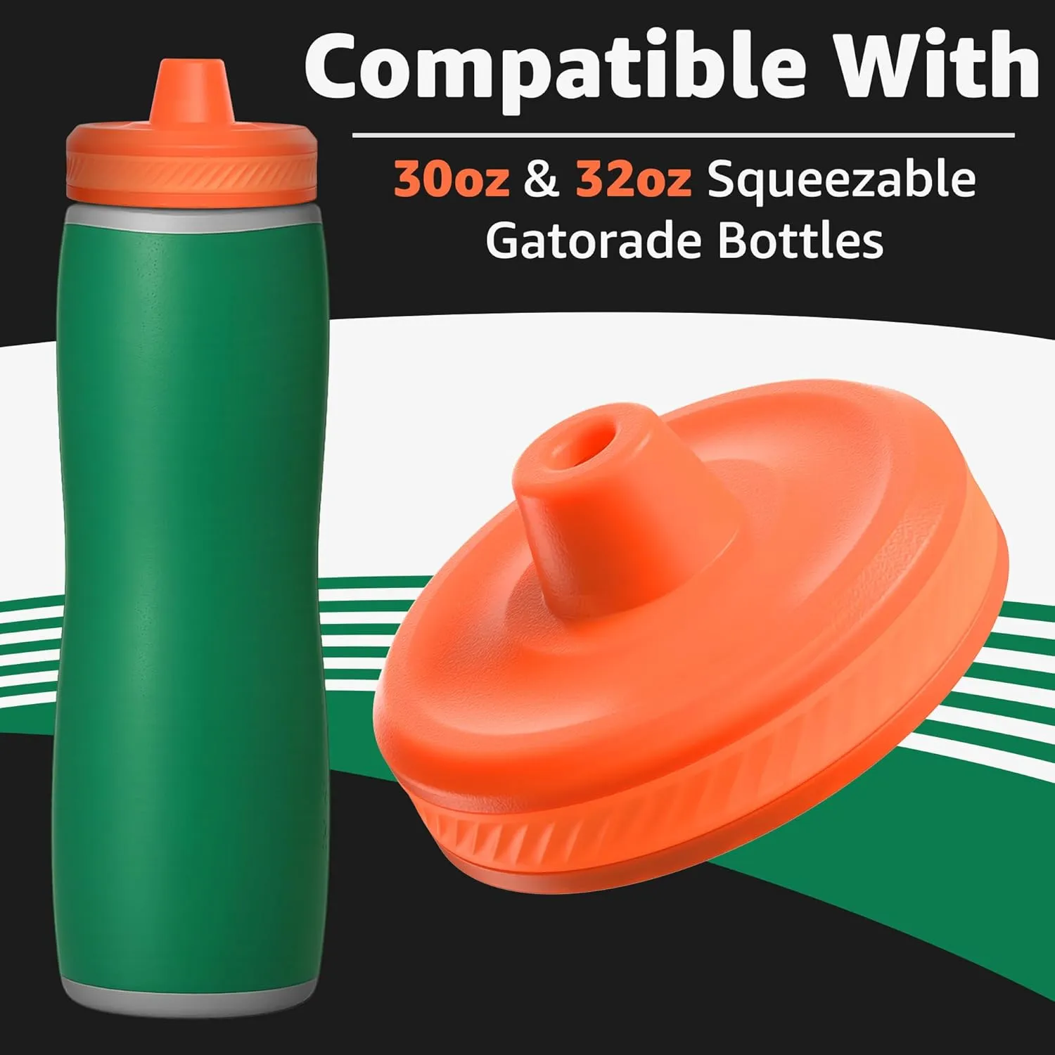 Jmoe USA Improved Lid For Gatorade Water Bottle | Fits Squeezable 32 oz and 30 oz Versions | Faster Flow Valve and Easy Twist Grip | Made With Food-Grade Materials (6-Pack)