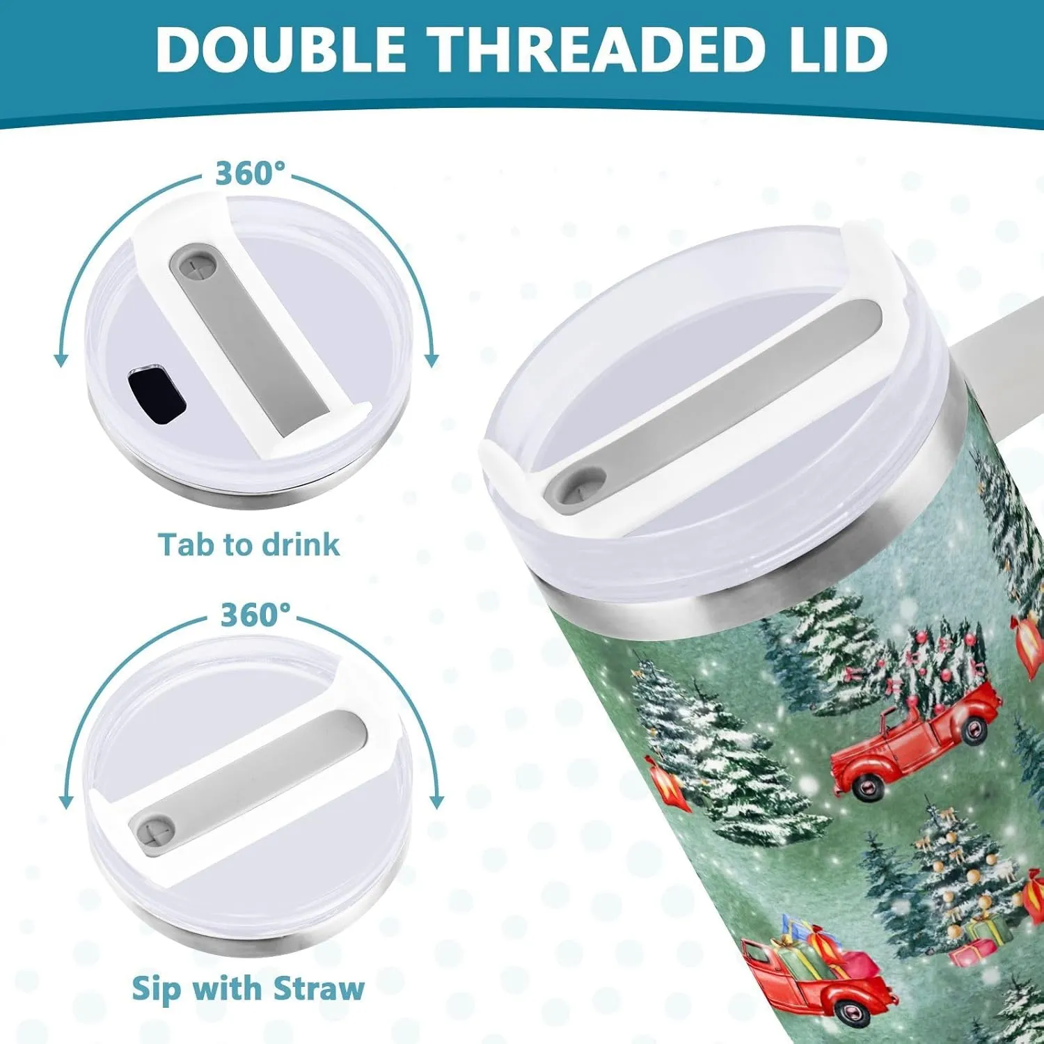 Joisal Christmas Tree and Red Truck Travel Coffee Tumbler Reusable Cups with Lids and Straws Coffee Travel Mug
