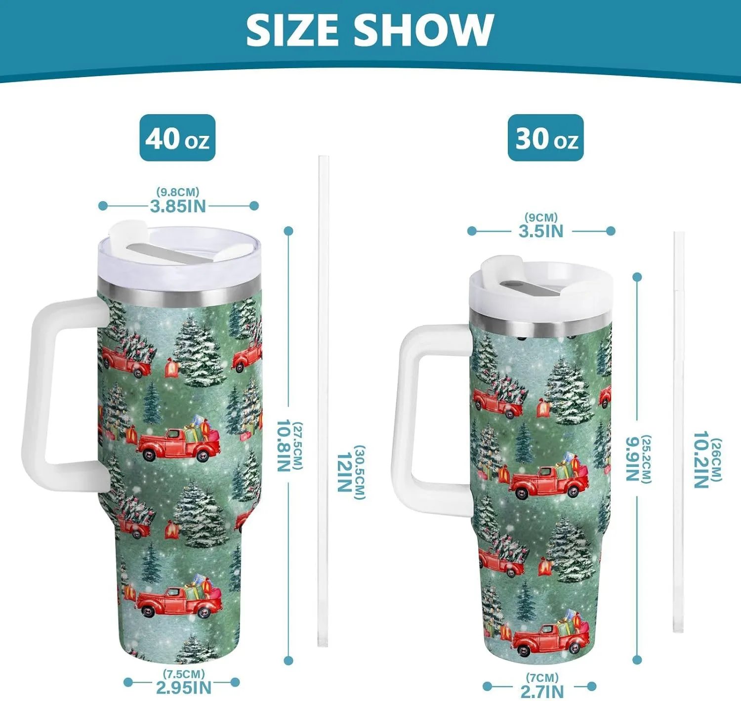 Joisal Christmas Tree and Red Truck Travel Coffee Tumbler Reusable Cups with Lids and Straws Coffee Travel Mug