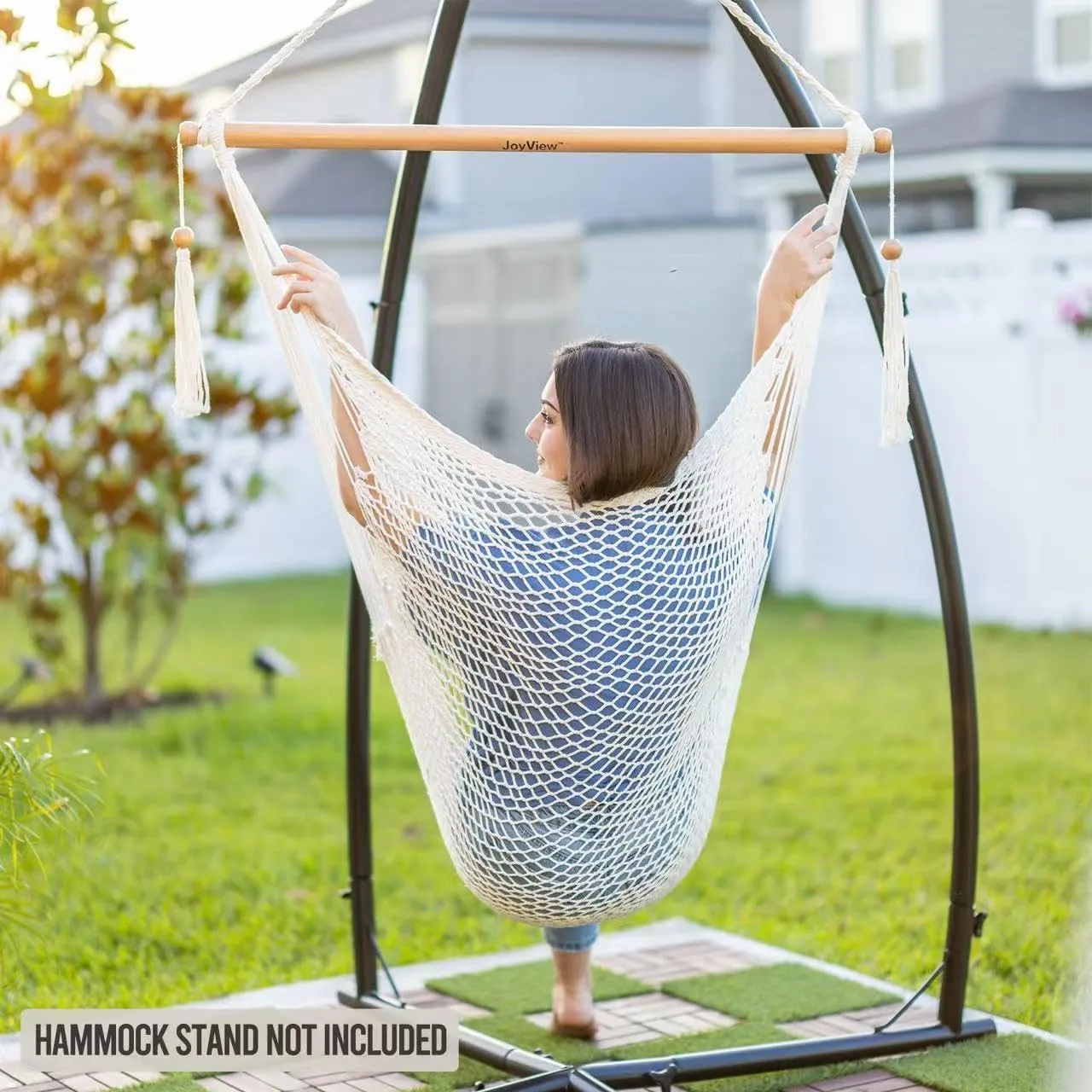 JoyView Hammock Chair with Spreader Bar Caribbean Hammock Swing Chair 300 LBS Weight Capacity XL Rope Hanging Chair for Outdoor Indoor Garden Yard - Natural White