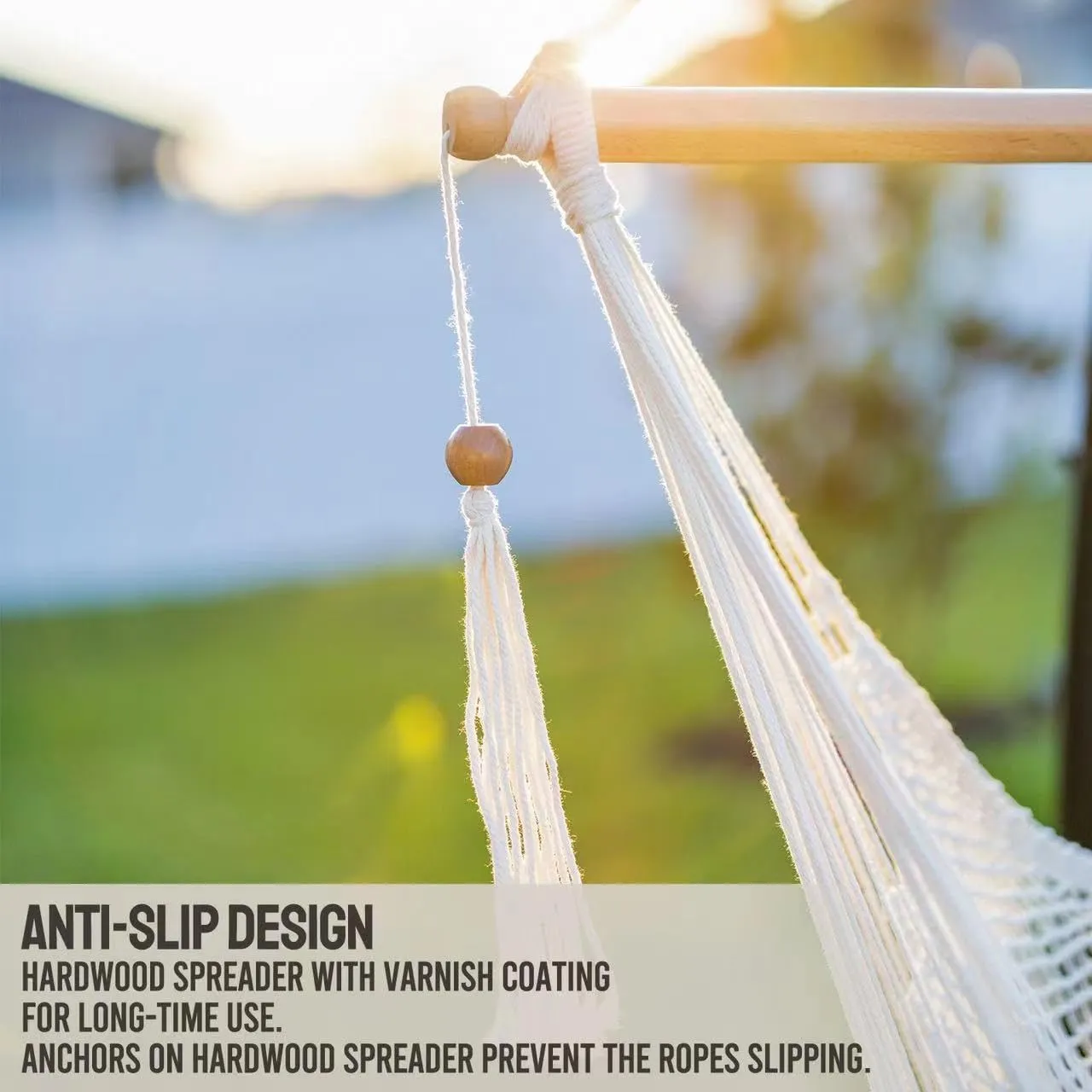 JoyView Hammock Chair with Spreader Bar Caribbean Hammock Swing Chair 300 LBS Weight Capacity XL Rope Hanging Chair for Outdoor Indoor Garden Yard - Natural White