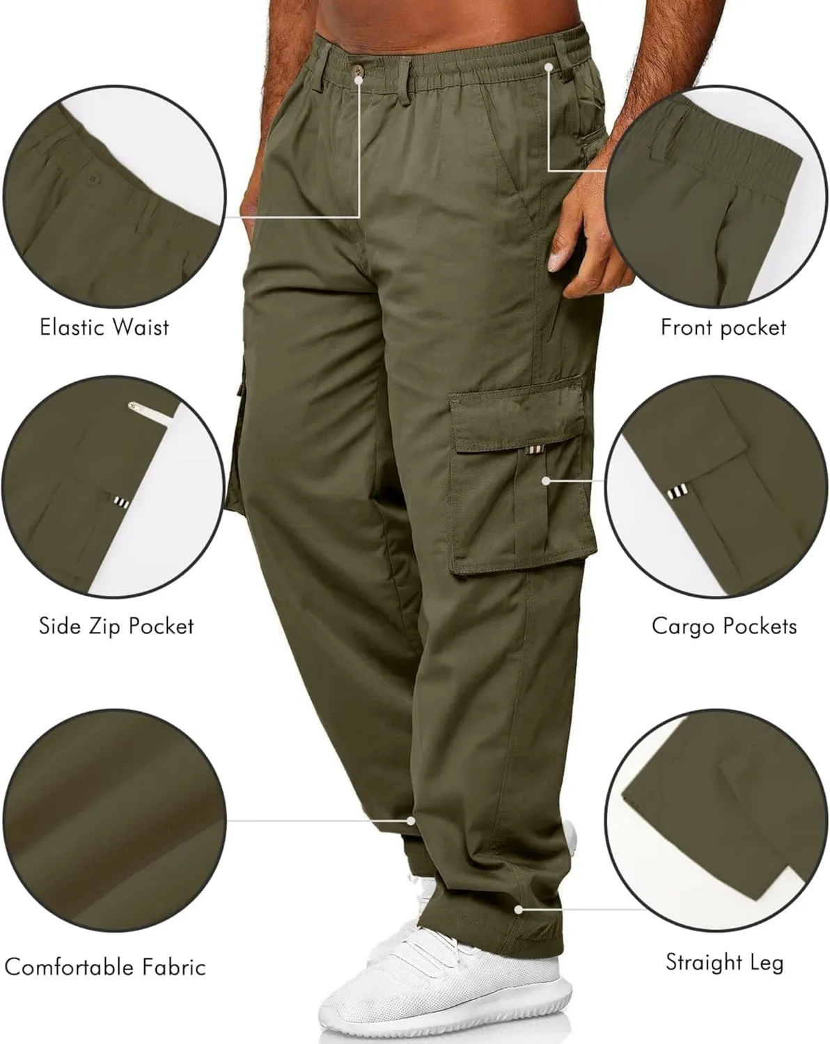 Julidostore Stretchmotions - Super Stretch Ice-Silk Comfort Cargo Pants Mens 6 Pockets Tactical Joggers Outdoor Trousers
