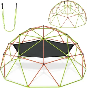 Jungle Gym 10FT X 10FT Climbing Dome with Swing & Hammock Outdoor Playset Support Up to 1000LBS Anti-Rust, Easy Assembly Gift for Boys and Girls