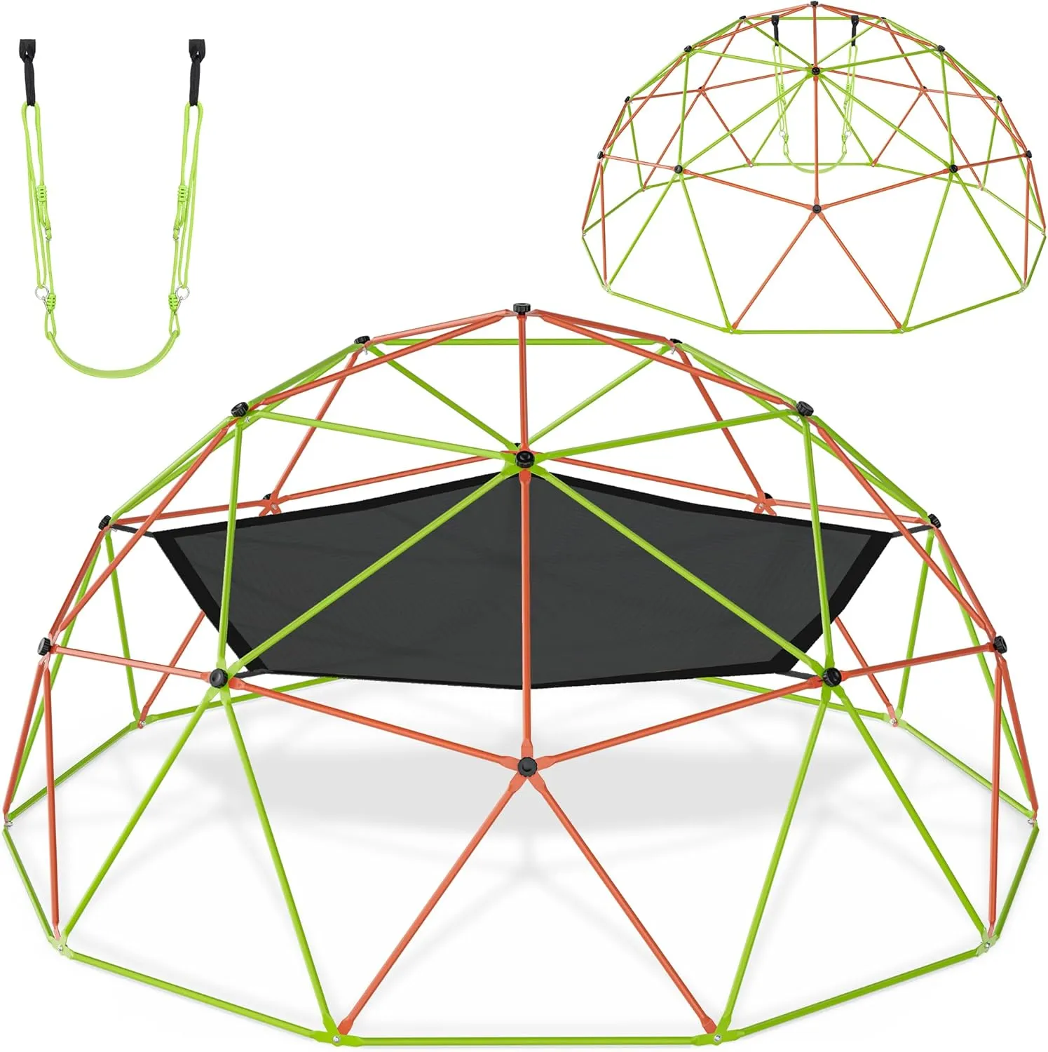 Jungle Gym 10FT X 10FT Climbing Dome with Swing & Hammock Outdoor Playset Support Up to 1000LBS Anti-Rust, Easy Assembly Gift for Boys and Girls