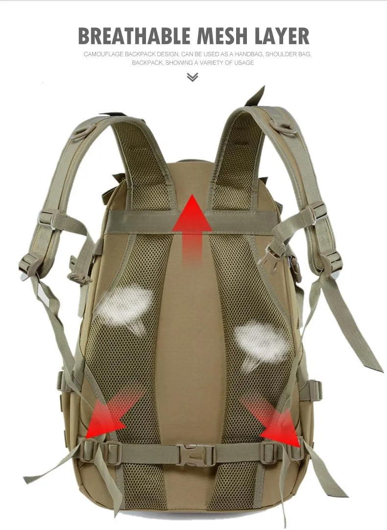 Jungle Leopard 40L Tactical Backpack Men Camping Hiking Bag Reflective Travel Survival MOLLE Climbing Rucksack(BK)