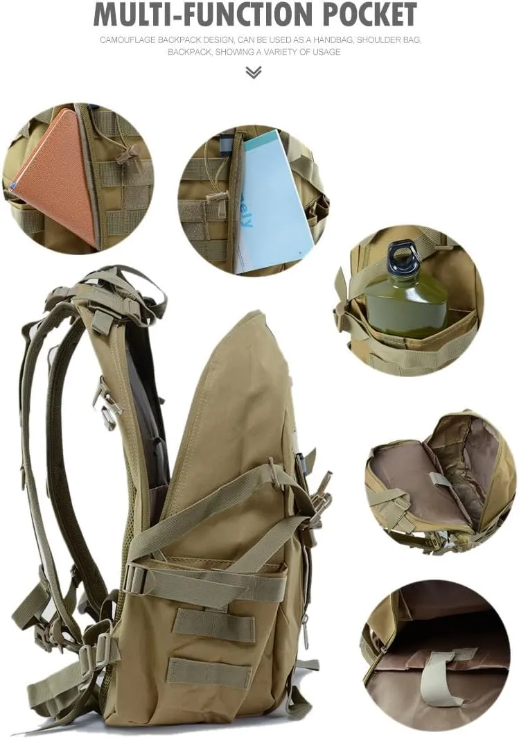 Jungle Leopard 40L Tactical Backpack Men Camping Hiking Bag Reflective Travel Survival MOLLE Climbing Rucksack(BK)