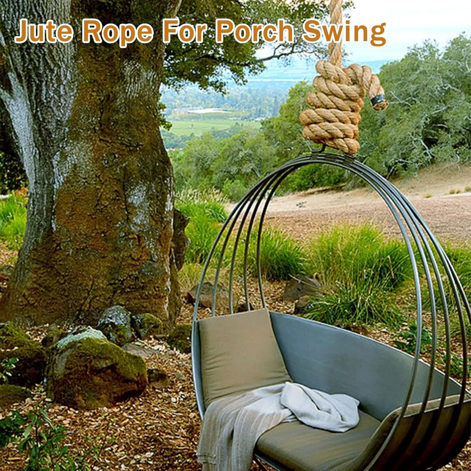 Jute Rope (1.5 in X 50 ft), 38mm Thick Twisted Manila Ropes, Natural Heavy Duty Hemp Rope for Swing Bed, Crafts, Railing, Tug of War, Landscaping, Garden, Bundling, Hammock, Home Decorating