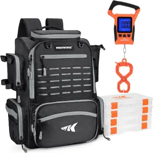 KastKing Bait Boss Fishing Tackle Backpack(Black) with Rod Holders-4 Tackle Boxes & WideView Floating Waterproof Fishing Digital Scale