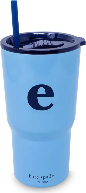 kate spade new york 20 Ounce Insulated Initial Tumbler for Cold and Hot Drinks with Reusable Straw, Stainless Steel Travel Cup with Slide Top Lid (E)