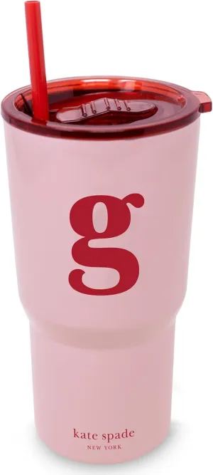 kate spade new york 20 Ounce Insulated Initial Tumbler for Cold and Hot Drinks with Reusable Straw, Stainless Steel Travel Cup with Slide Top Lid (G)