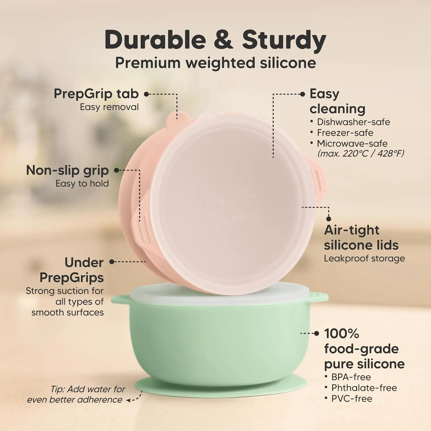 KeaBabies 2-Pack Baby Bowls with Suctions, Lids - Silicone Toddler Suction Bowls for Baby Boy, Girl, Kids, Food Grade Silicone, BPA-Free, Dishwasher Safe, Toddler Eating Essentials (Mellow)