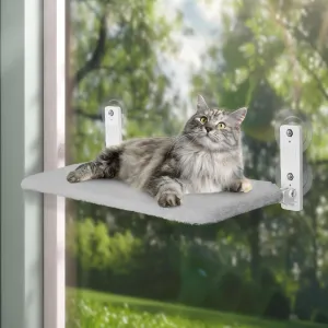 keny Cordless Cat Window Perch, Large Size Hammock with 4 Strong Suction Cups, Cat Hammock for Window with Two Fabrics Cover, Foldable Bed for Cats, Grey
