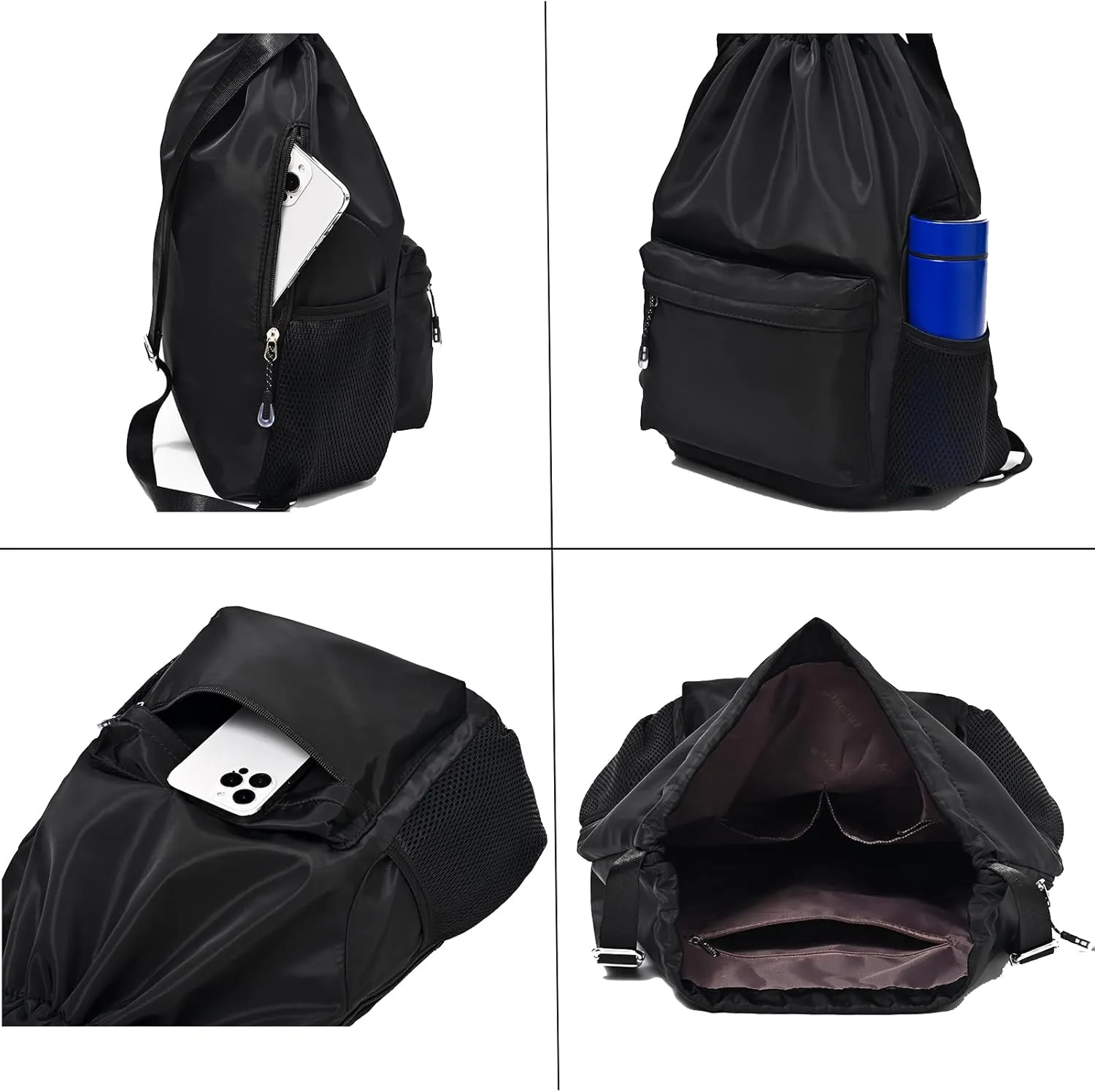 Khaki Drawstring Backpack for Women, Waterproof Drawstring Gym Bag for Men, Small Cinch Sack for Basketball, Pull String Sport Bag for Soccer.