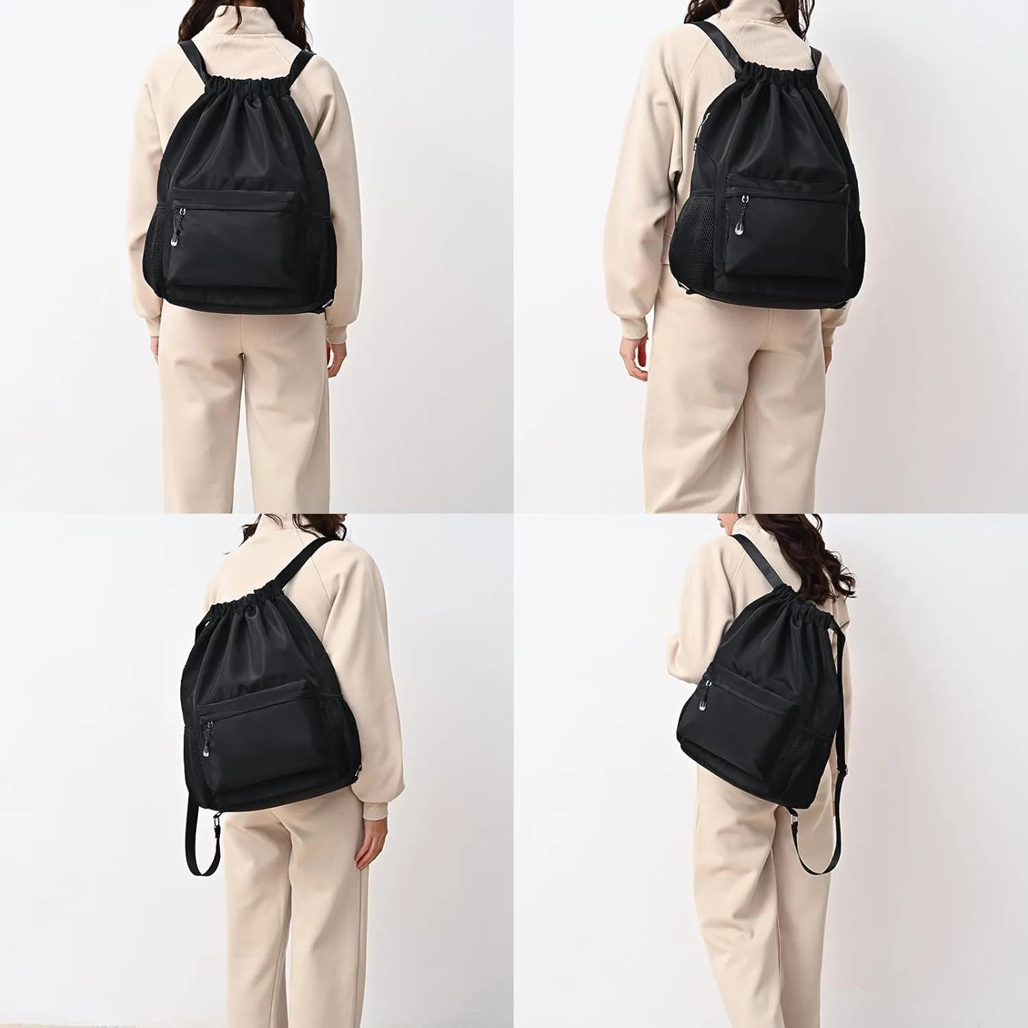 Khaki Drawstring Backpack for Women, Waterproof Drawstring Gym Bag for Men, Small Cinch Sack for Basketball, Pull String Sport Bag for Soccer.