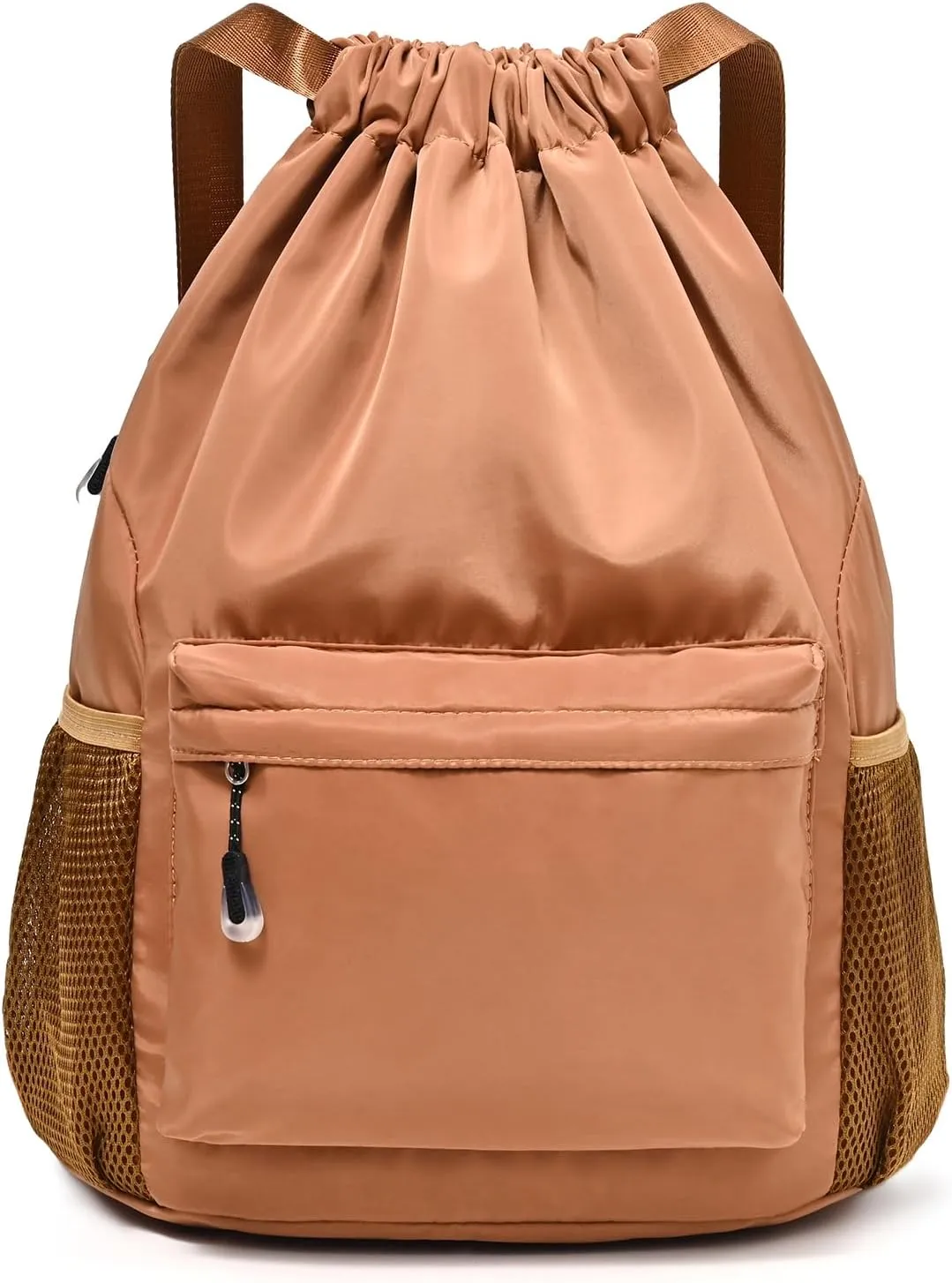 Khaki Drawstring Backpack for Women, Waterproof Drawstring Gym Bag for Men, Small Cinch Sack for Basketball, Pull String Sport Bag for Soccer.