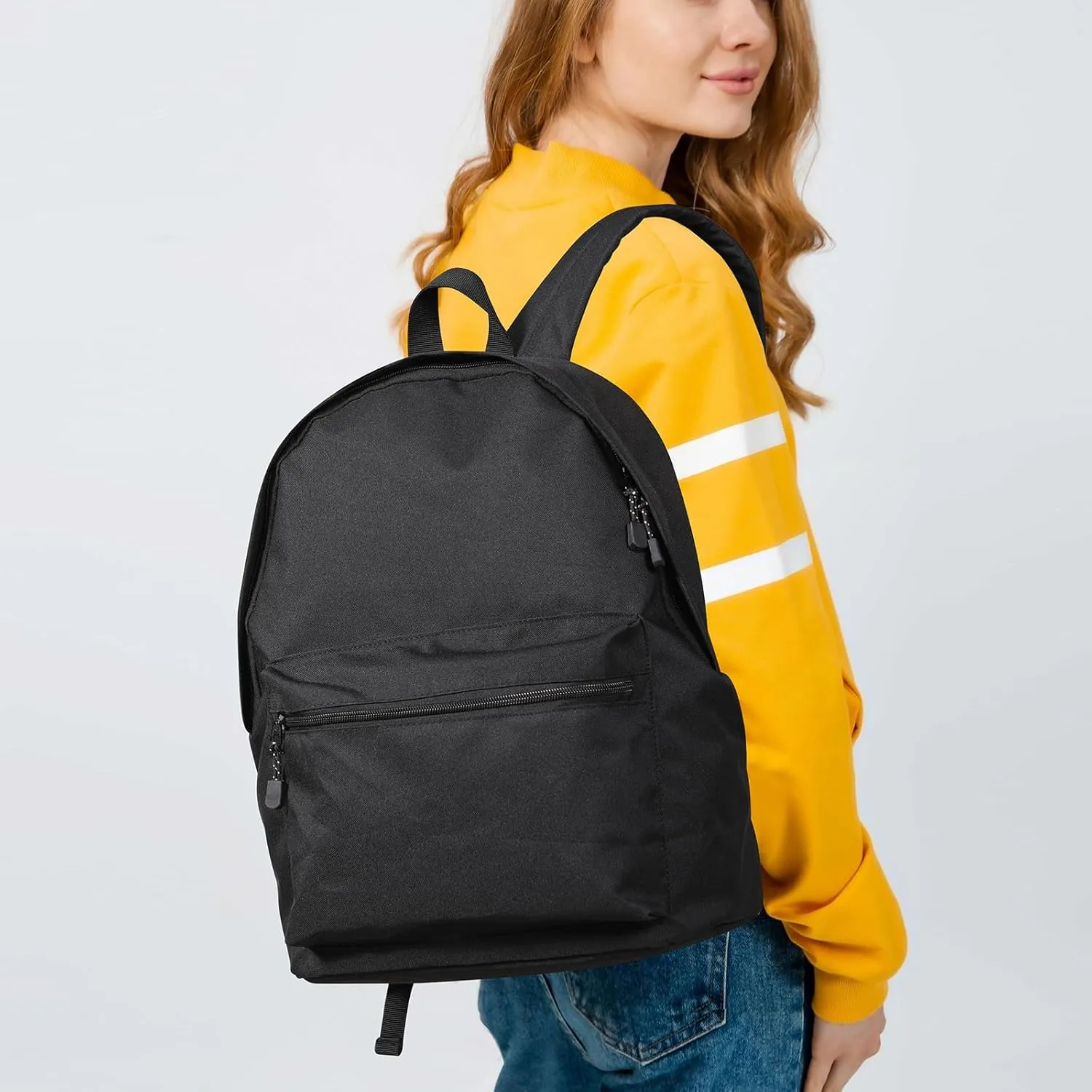 kids backpack black classic BASIC backpack lightweight campus schoolbag for school sports travel work 16 inch (black)