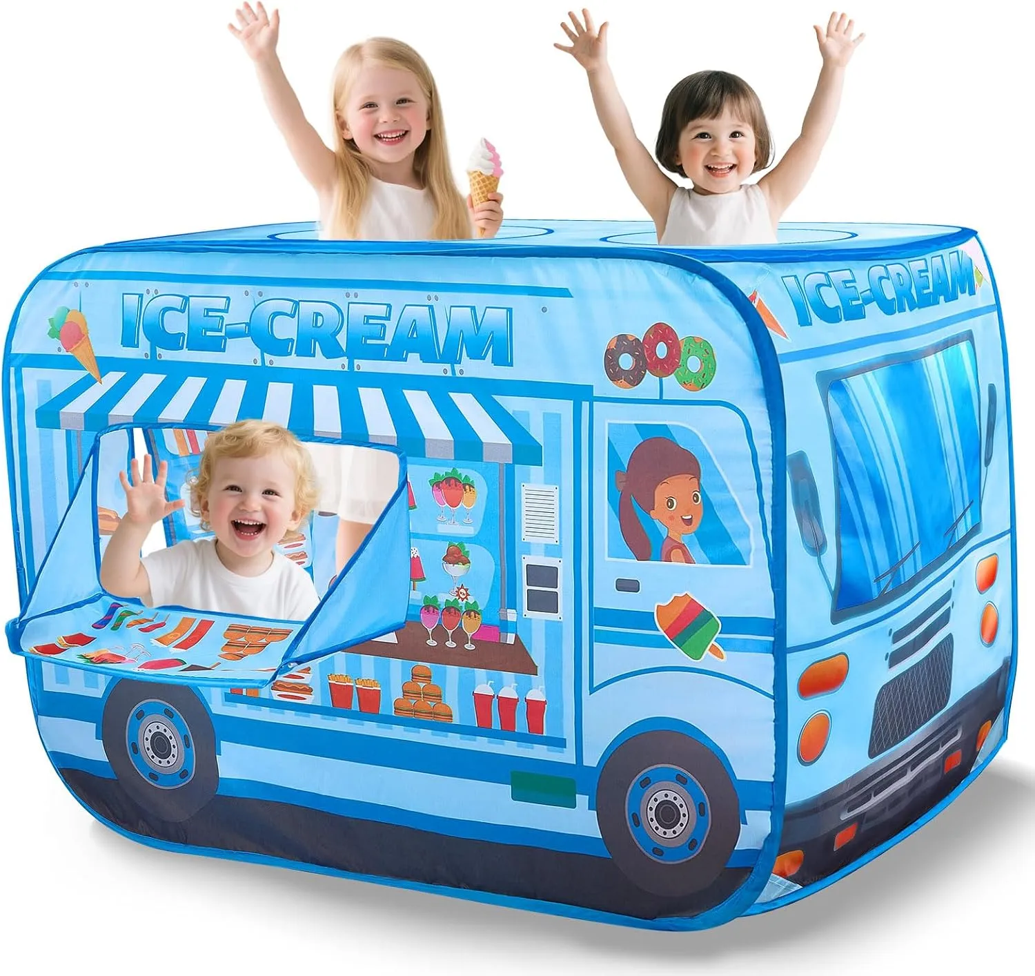 Kids Pop Up Play Tent - Ice Cream Truck, Toys for Ages 2-4, Outdoor Indoor Outside Activities for Toddlers, Air Fort, Play Room/House, Birthday Gifts for 3 4 5 6 8 Year Old Girls Boys
