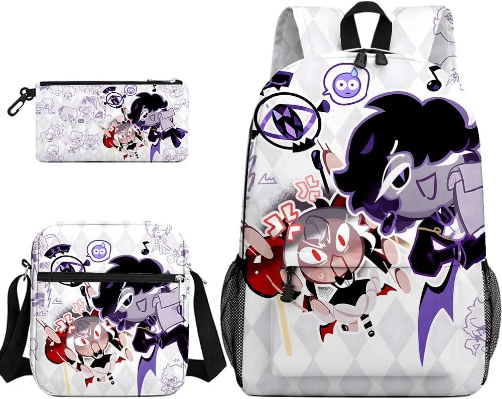 Kids Shadow Milk Cookie Backpack Shoulder Bag Pencil Case 3PCS Set - 17in (J,3cps)