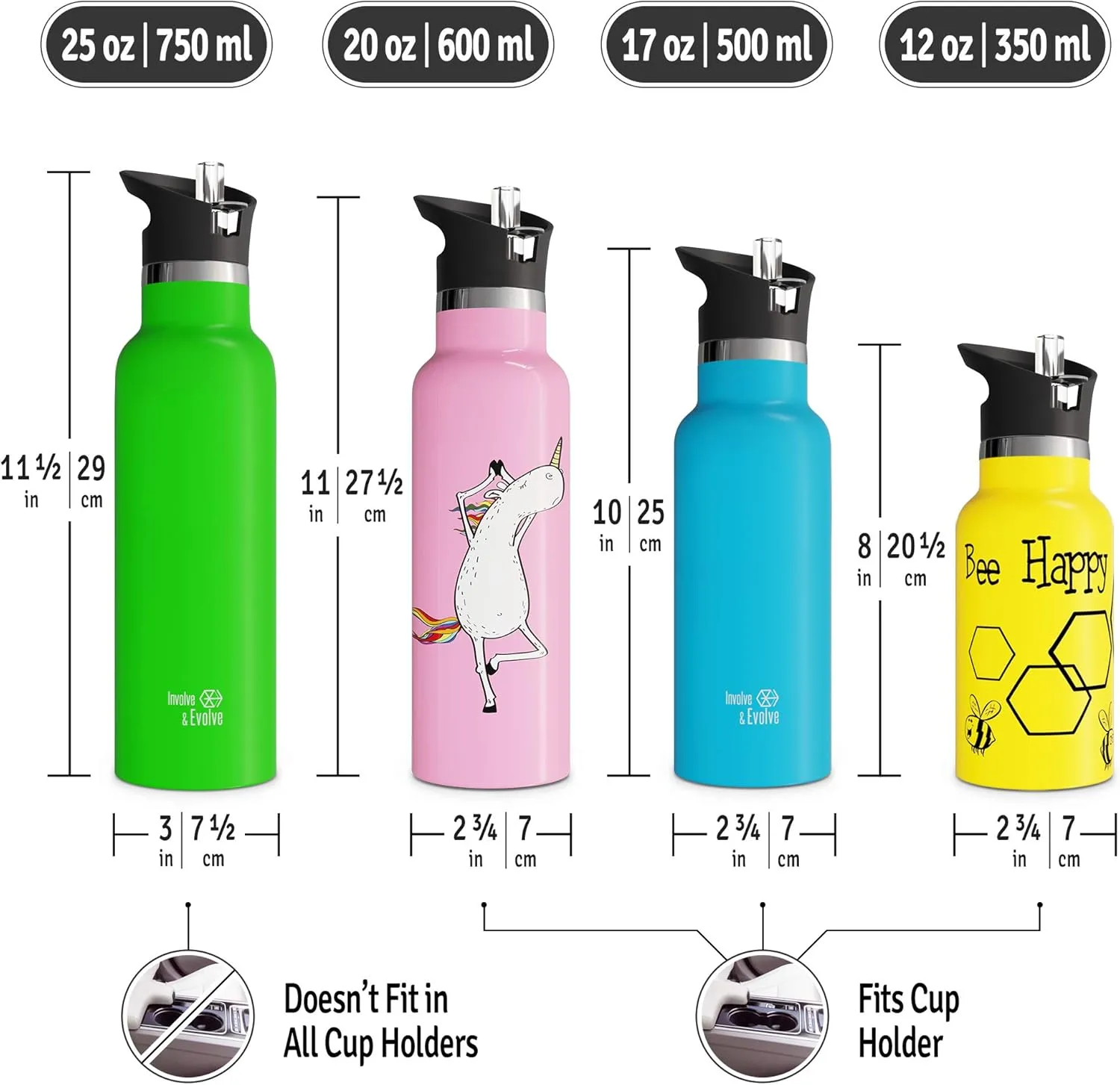 Kids Water Bottle Easy-Sip Straw Lid Leak-Proof Insulated Stainless Steel Thermos Perfect for School & Pickleball 3 Lids BPA-Free Keeps Drinks Cold for 24 Hours (Unicorn 17oz)