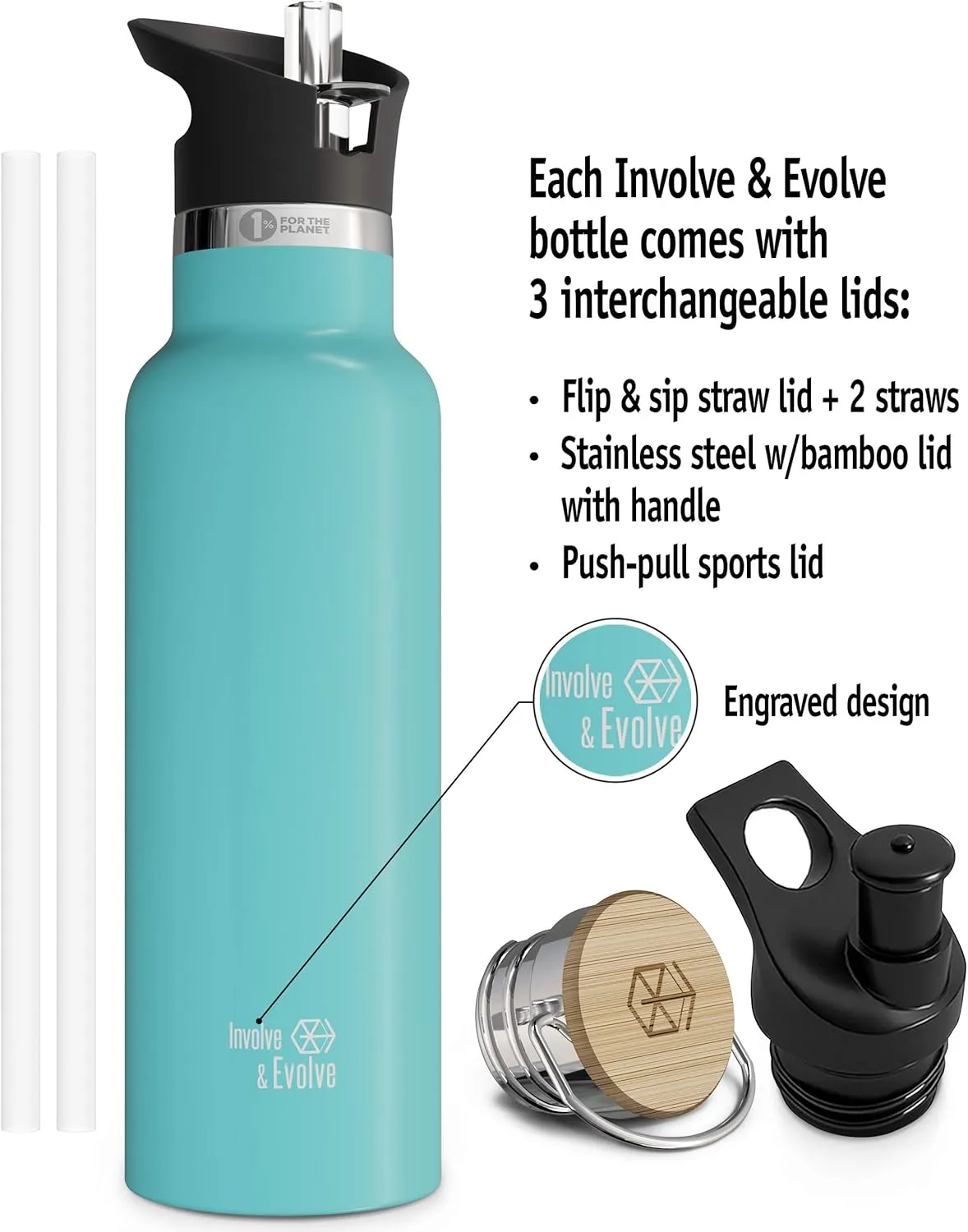 Kids Water Bottle Easy-Sip Straw Lid Leak-Proof Insulated Stainless Steel Thermos Perfect for School & Pickleball 3 Lids BPA-Free Keeps Drinks Cold for 24 Hours