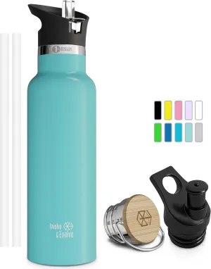 Kids Water Bottle Easy-Sip Straw Lid Leak-Proof Insulated Stainless Steel Thermos Perfect for School & Pickleball 3 Lids BPA-Free Keeps Drinks Cold for 24 Hours