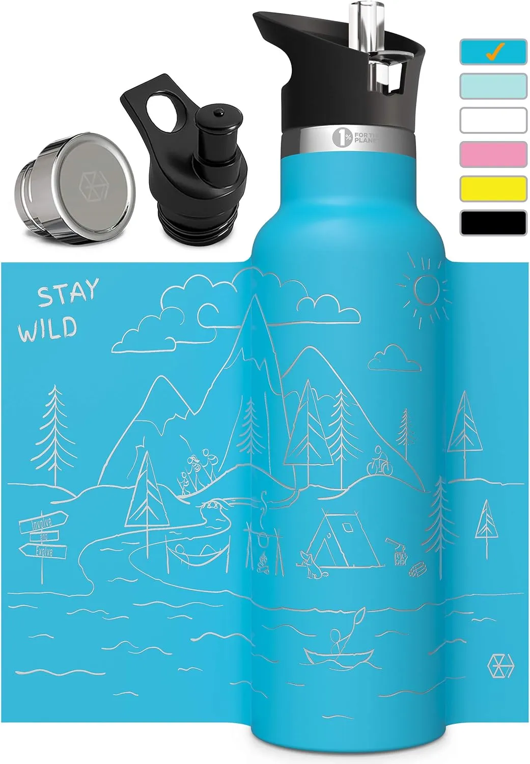 Kids Water Bottle Easy-Sip Straw Lid Leak-Proof Insulated Stainless Steel Thermos Perfect for School & Pickleball 3 Lids BPA-Free Keeps Drinks Cold for 24 Hours