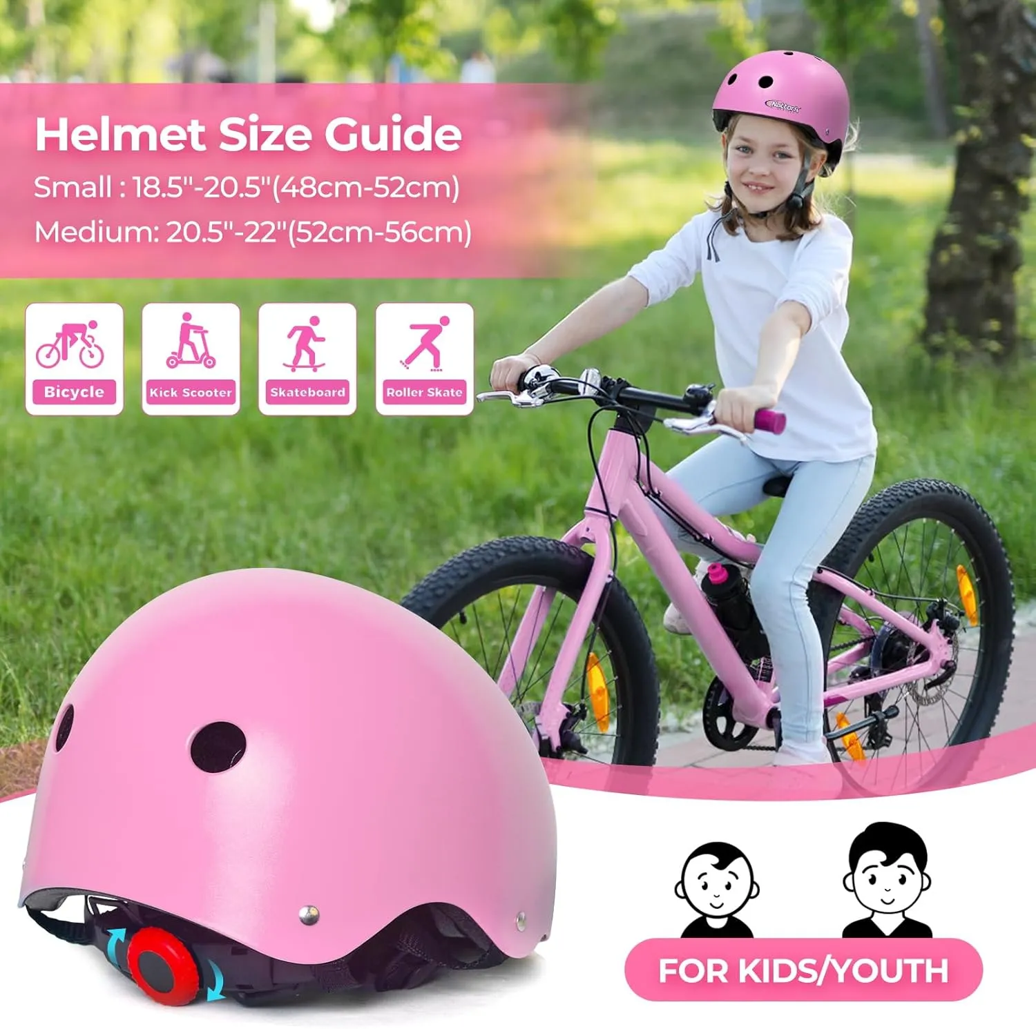 Kids Youth Bike Helmet - Lightweight and Safe Helmet for Boys and Girls Toddler, Adjustable Multi-Sport Helmets for Skateboard Skate Scooter