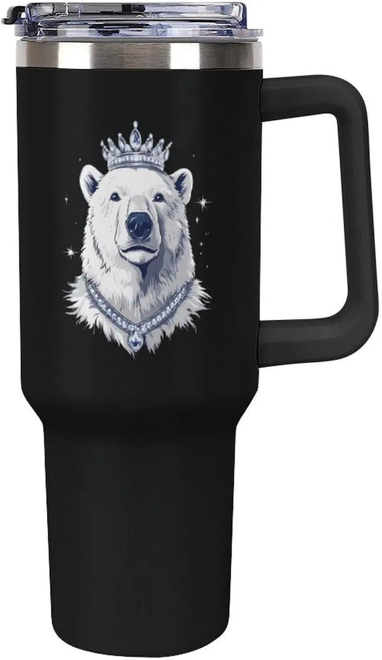 King Of Arctic Bear Insulated Tumblers Funny Glasses with Handle Lid Straw Stainless Steel Water Bottles for Car Travel Office 40oz