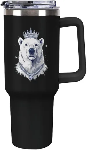 King Of Arctic Bear Insulated Tumblers Funny Glasses with Handle Lid Straw Stainless Steel Water Bottles for Car Travel Office 40oz