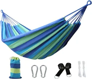 KNC Garden Fabric Camping Hammock with Tree Straps for Hanging Durable Hammock Up to 550lbs,2 Person , Portable Hammock with Travel Bag,Perfect for Camping OutdoorIndoor Patio Backyard, Blue