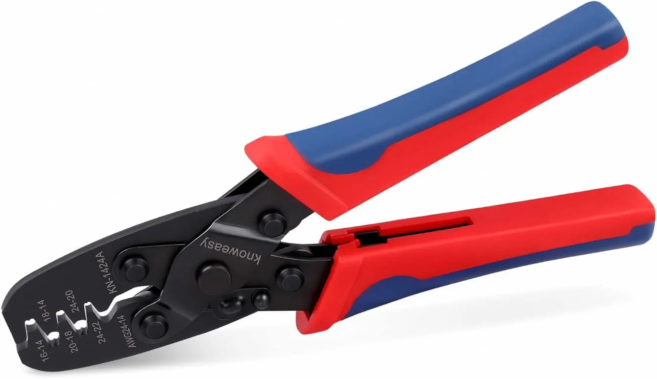 Knoweasy Molex Crimper and Delphi Crimper Compatible with Deutsch DT Series Stamped or Formed Contact,Molex, Delphi, Amp, Tyco, Harley, PC, Automotive - AWG 24-14 Wire Crimper 1424A