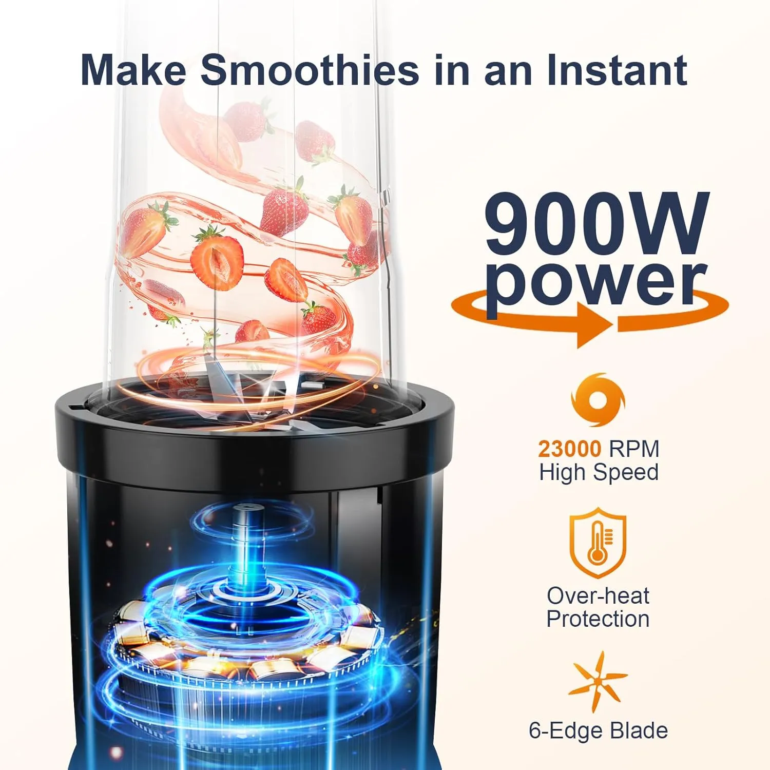 KOIOS Smoothie Blender, 900W Personal Blender for Shakes and Smoothies Kitchen with 2 No-BPA 22oz Portable Blender Cups, Single Serve Smoothies Maker Mixer for Juices, Nutritious Recipe, Sliver
