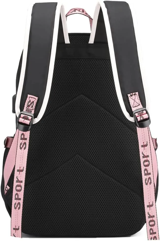Kpop Backpack Shouler Bag Messenger Bag Fashion USB Charging Backpack (pink 3)
