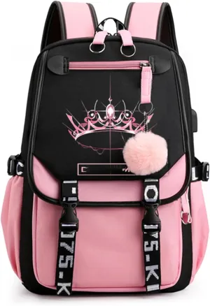 Kpop Backpack Shouler Bag Messenger Bag Fashion USB Charging Backpack (pink 3)